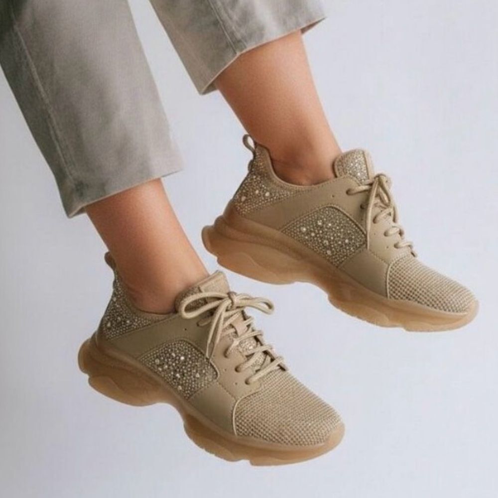 Steve Madden Tan Glitzy Sneakers Size 8.5